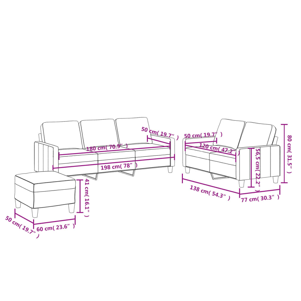 3-dijelni set sofa s jastucima crni od umjetne kože