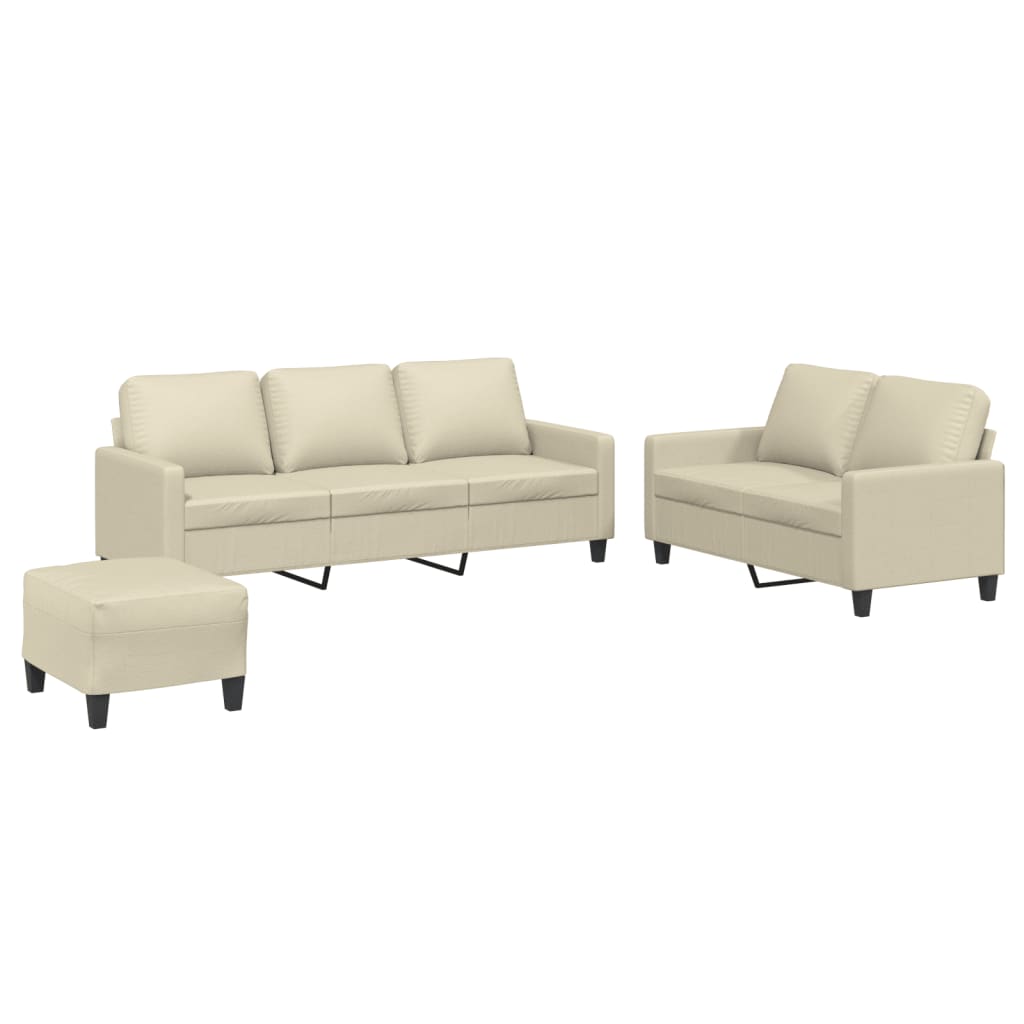 3-dijelni set sofa s jastucima krem od umjetne kože
