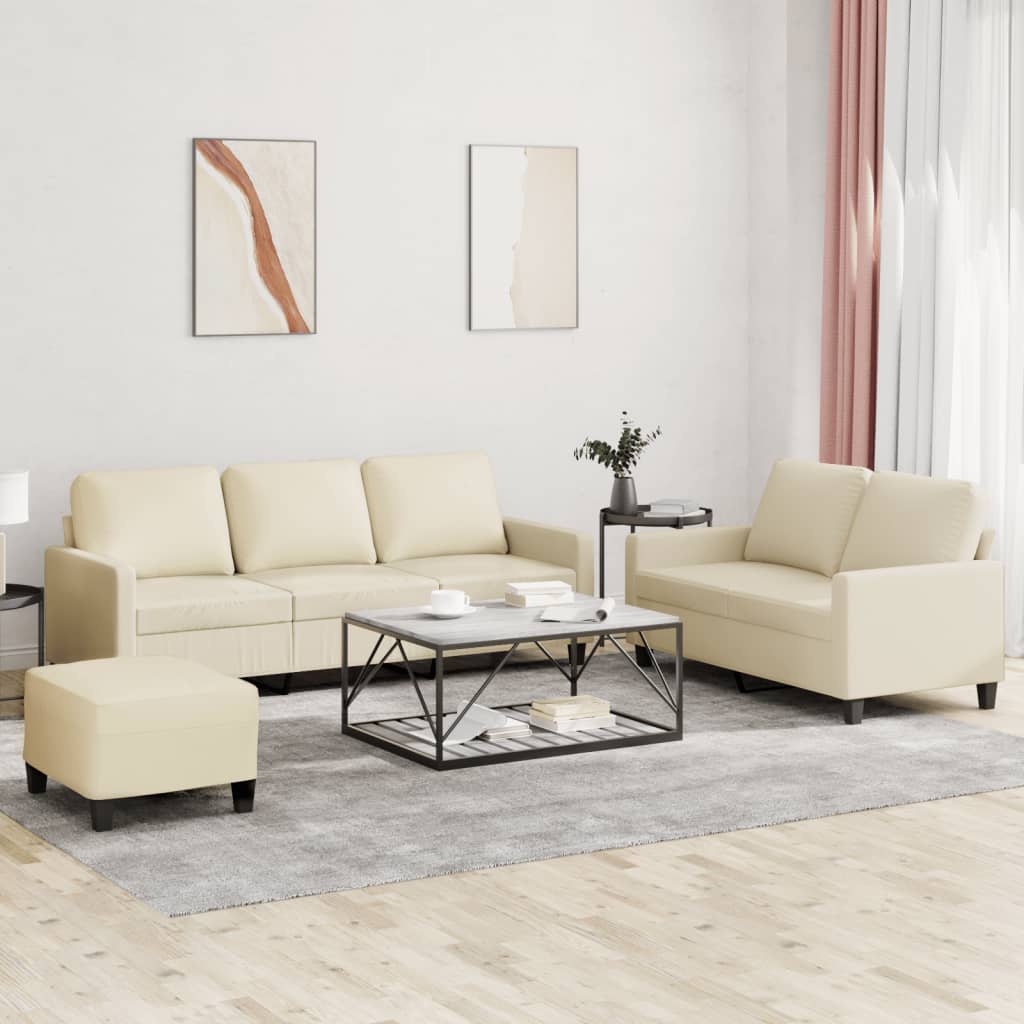 3-dijelni set sofa s jastucima krem od umjetne kože