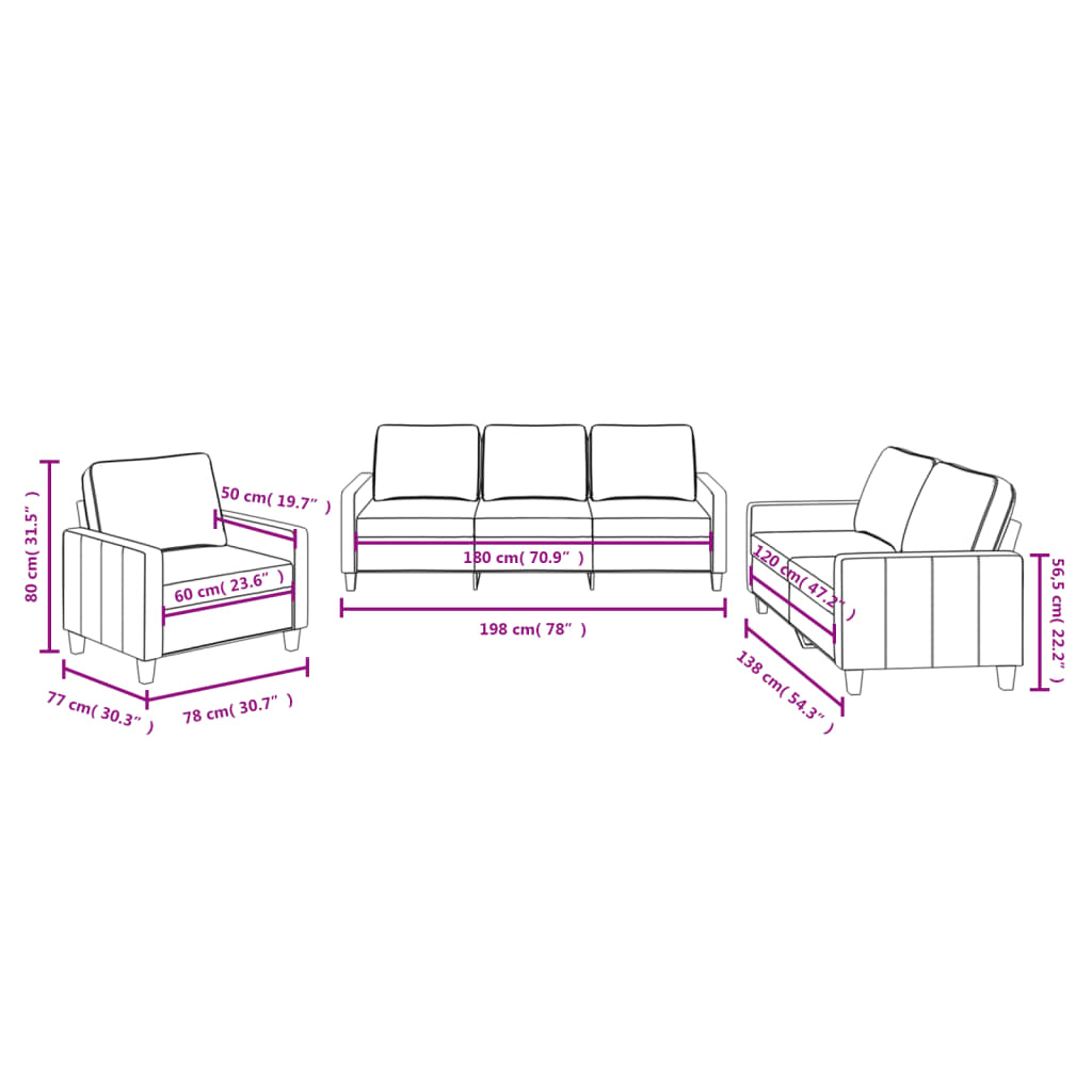 3-dijelni set sofa s jastucima svjetlosivi od tkanine