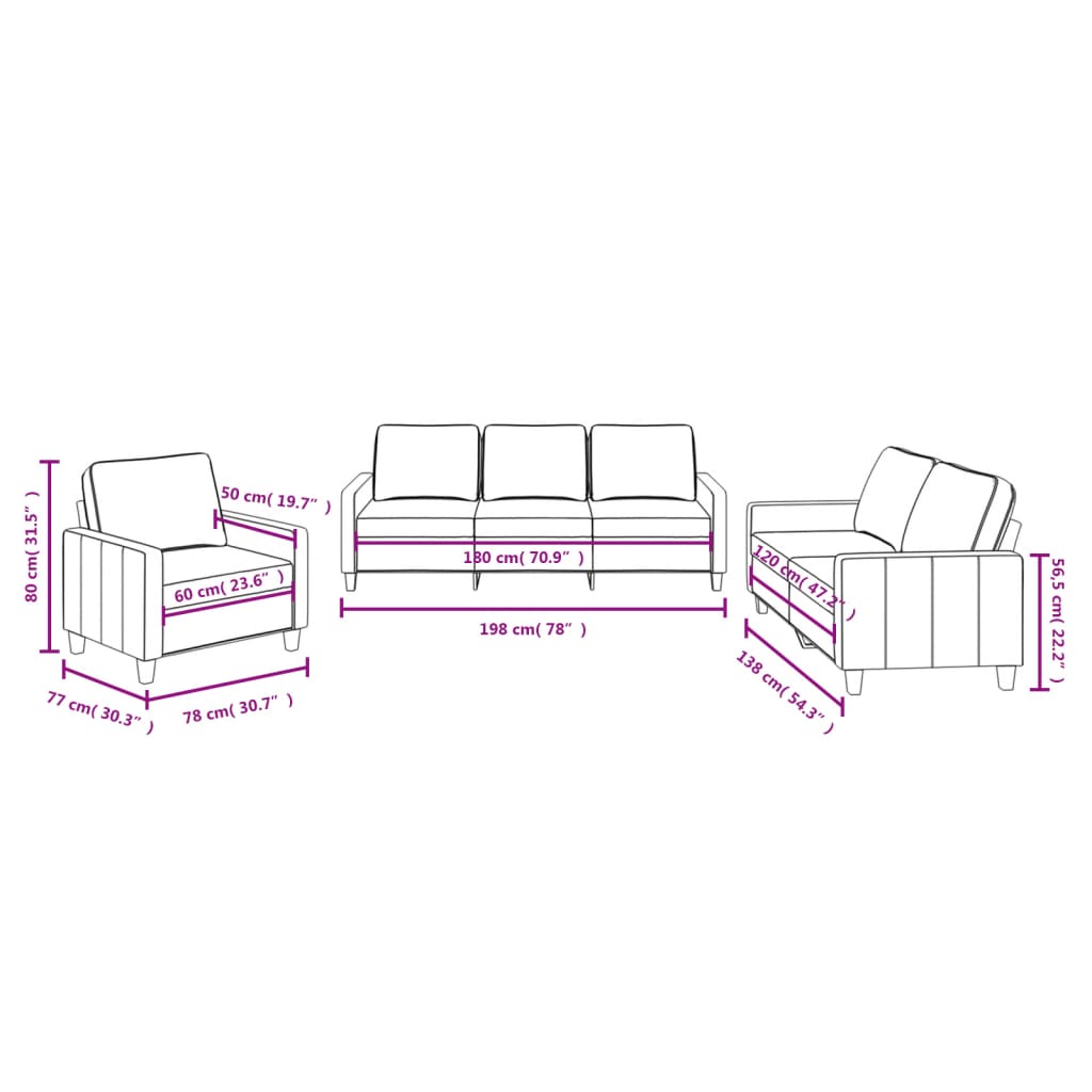 3-dijelni set sofa s jastucima tamnosivi od tkanine
