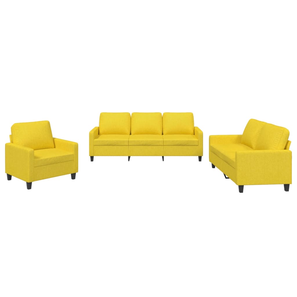 3-dijelni set sofa s jastucima svjetložuti od tkanine