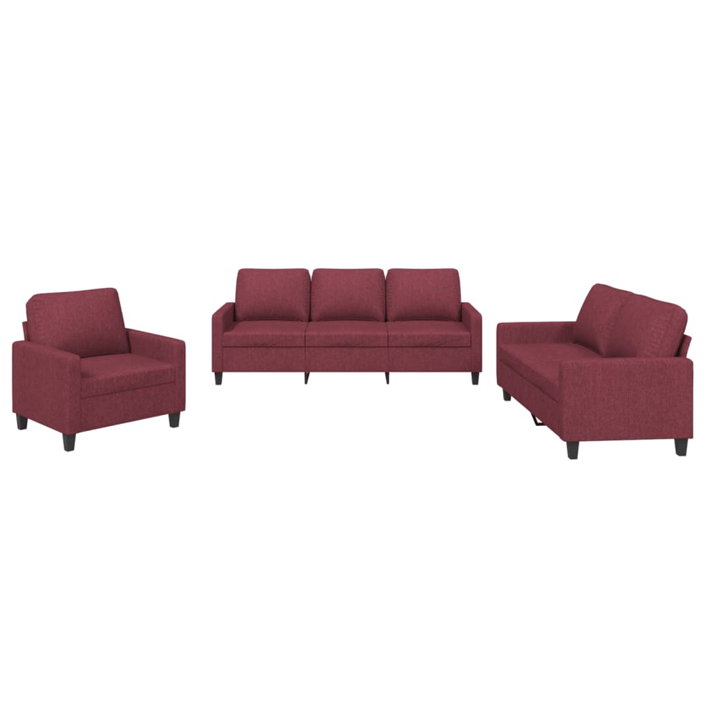 3-dijelni set sofa s jastucima crvena boja vina od tkanine