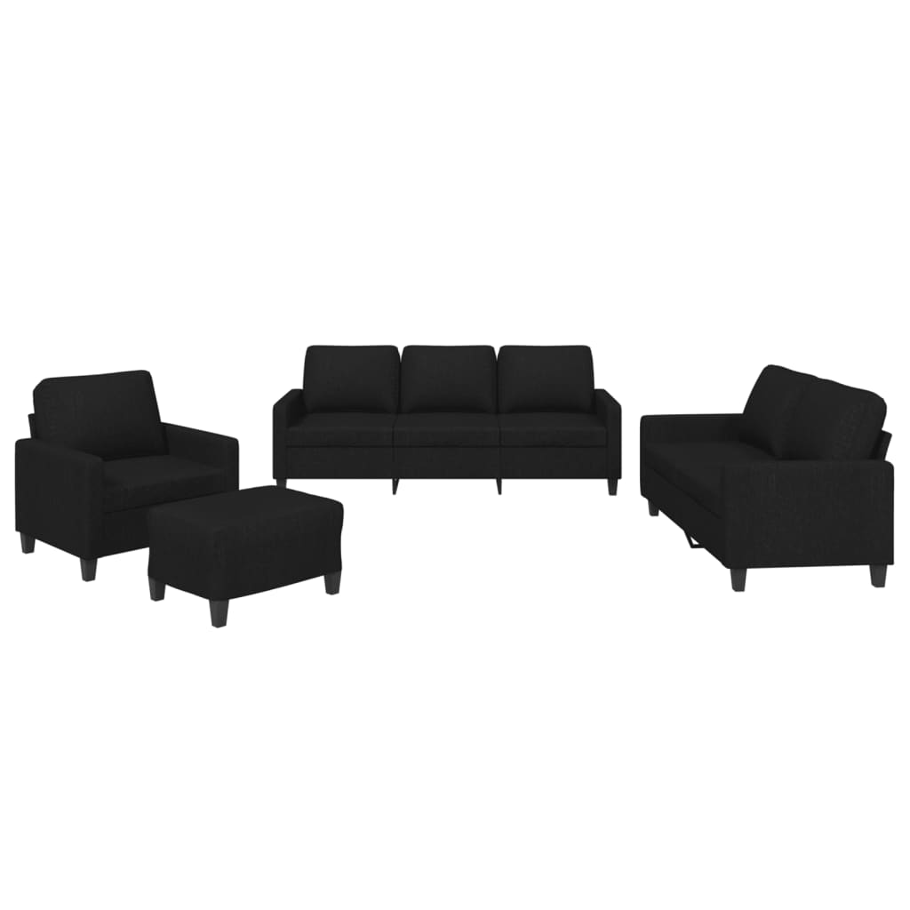 4-dijelni set sofa s jastucima crni od tkanine