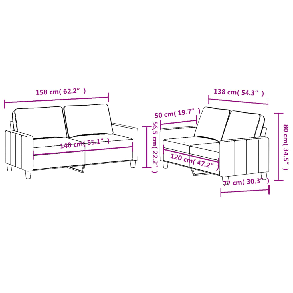 2-dijelni set sofa s jastucima svjetlosivi od tkanine