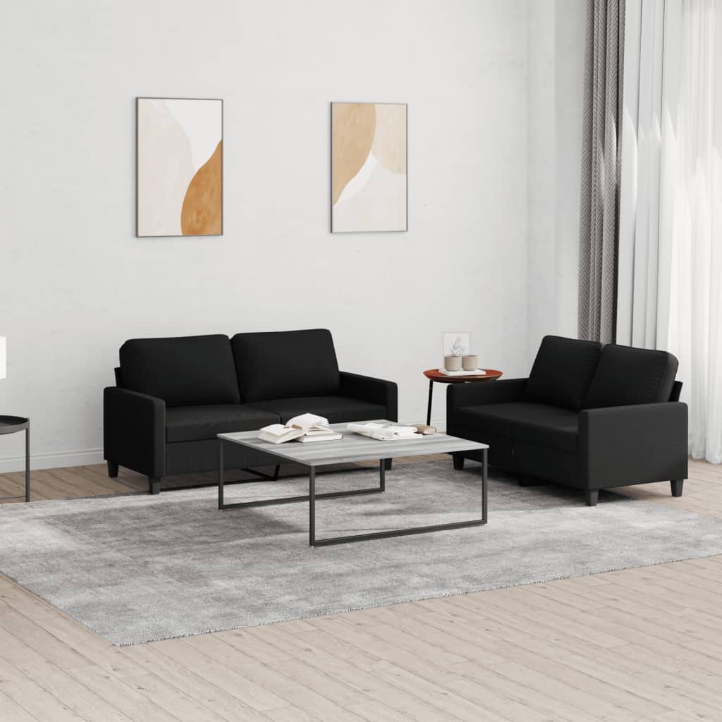 2-dijelni set sofa s jastucima crni od tkanine Crna
