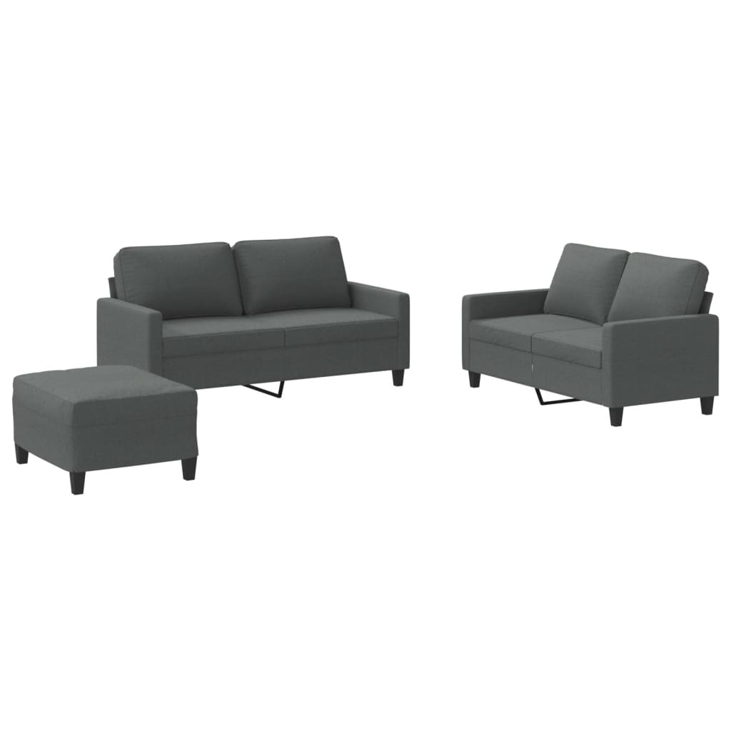 3-dijelni set sofa s jastucima tamnosivi od tkanine