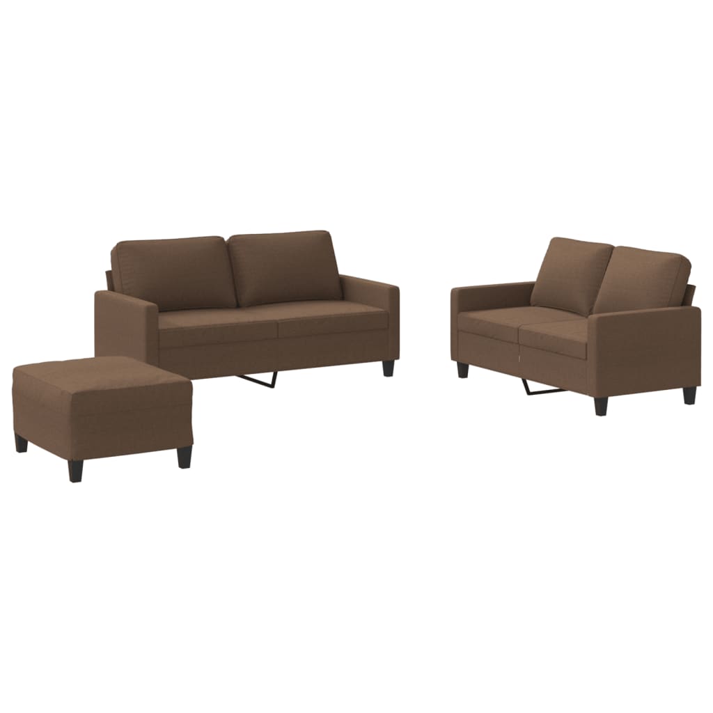 3-dijelni set sofa s jastucima smeđi od tkanine