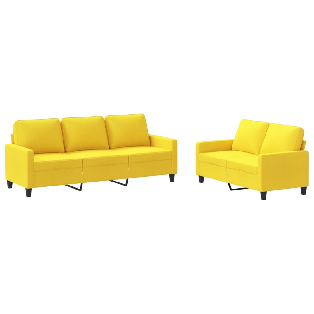 2-dijelni set sofa s jastucima svjetložuti od tkanine