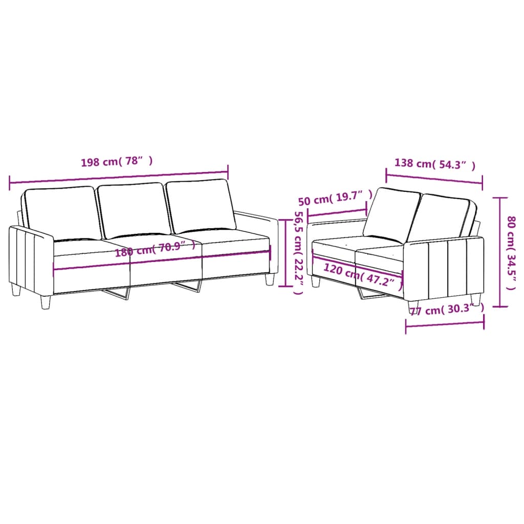 2-dijelni set sofa s jastucima svjetložuti od tkanine