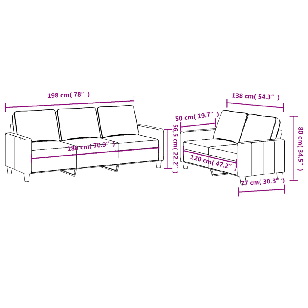 2-dijelni set sofa s jastucima smeđesivi od tkanine