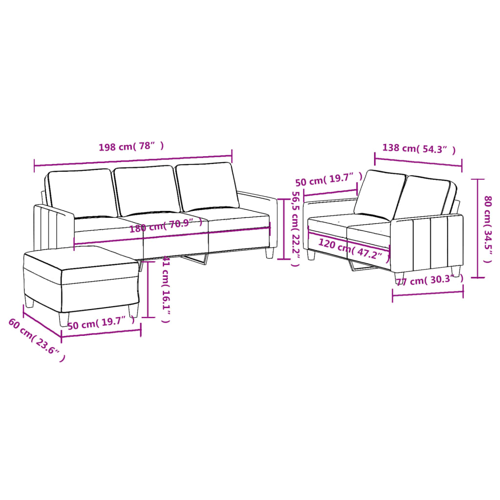 3-dijelni set sofa s jastucima smeđi od tkanine