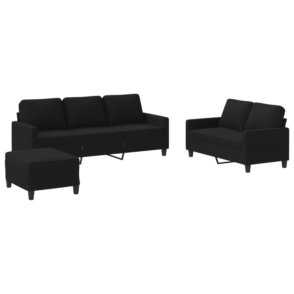 3-dijelni set sofa s jastucima crni od tkanine