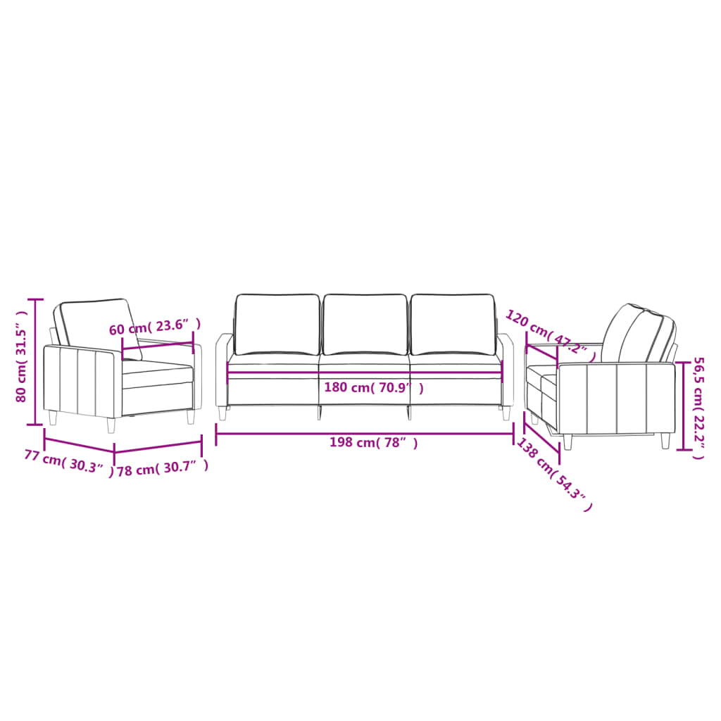 3-dijelni set sofa s jastucima tamnosivi baršunasti