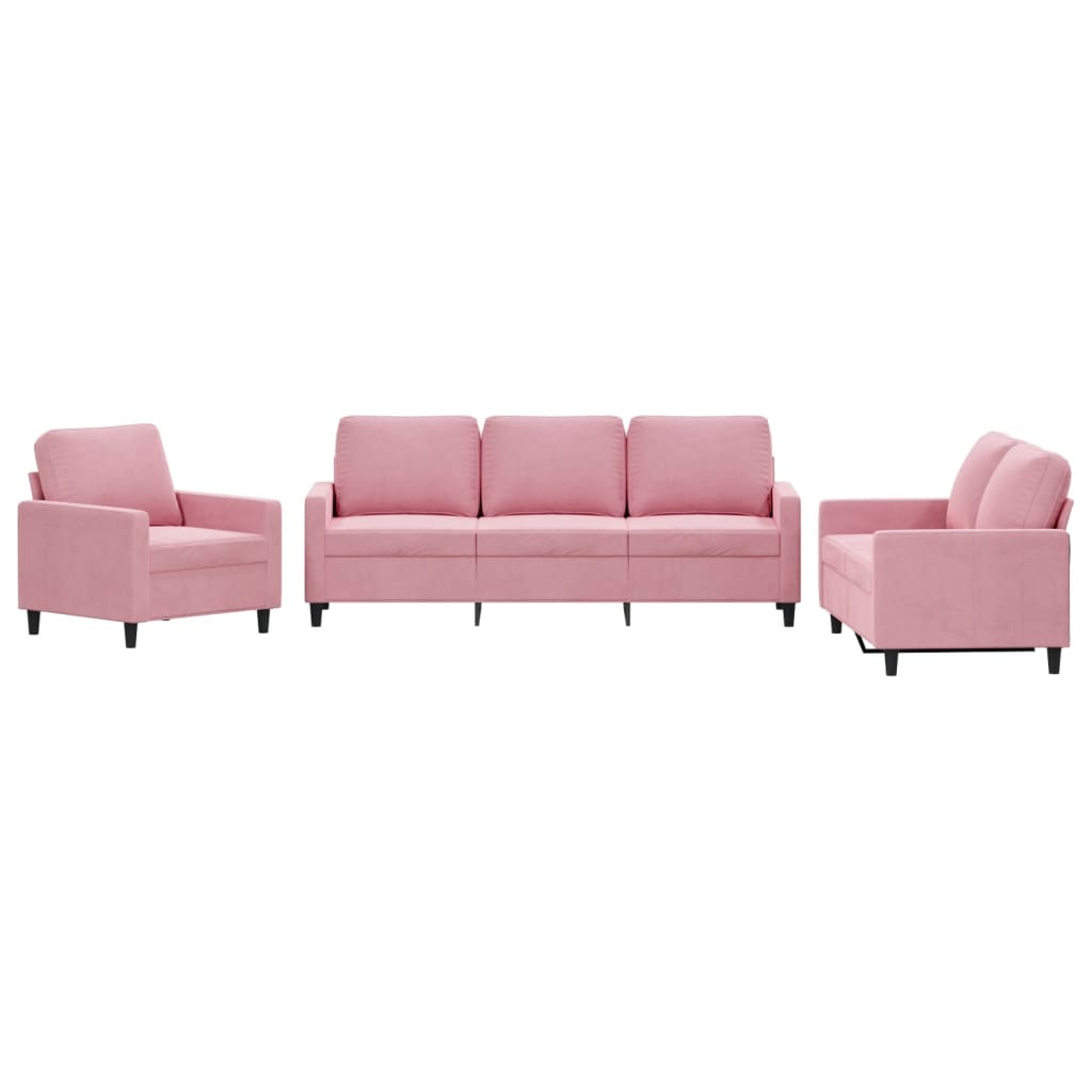 3-dijelni set sofa s jastucima ružičasti baršunasti