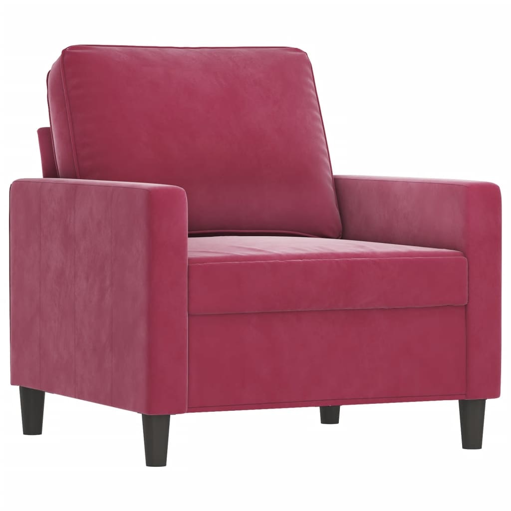 3-dijelni set sofa s jastucima crvena boja vina baršunasti