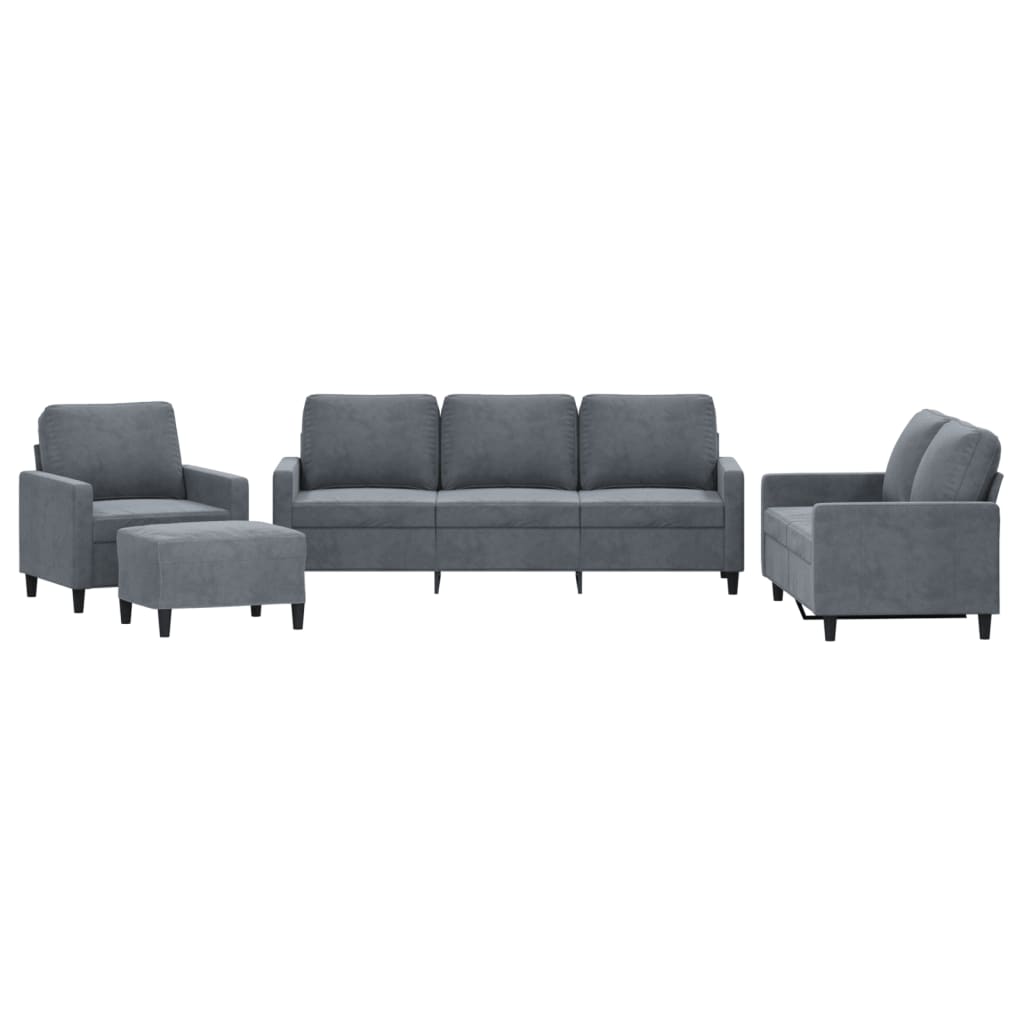 4-dijelni set sofa s jastucima tamnosivi baršunasti