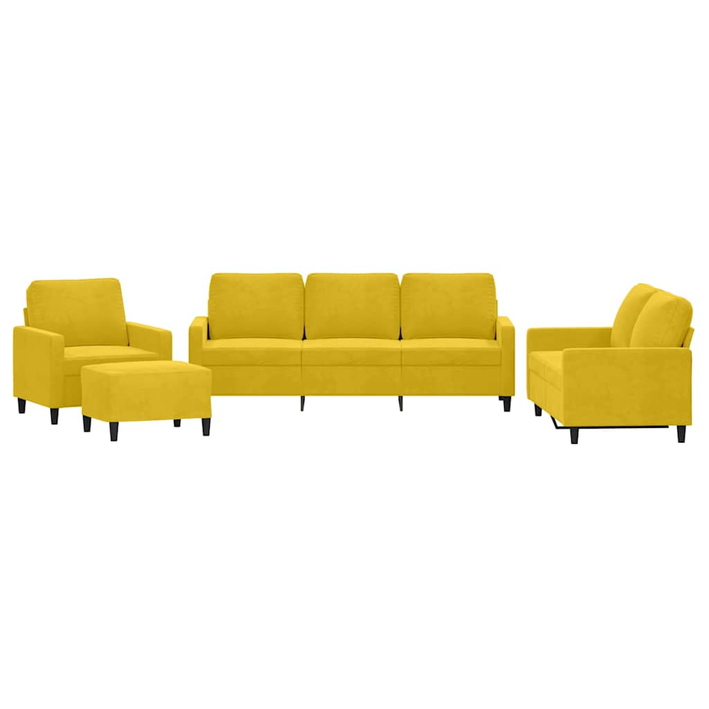 4-dijelni set sofa s jastucima žuti baršunasti