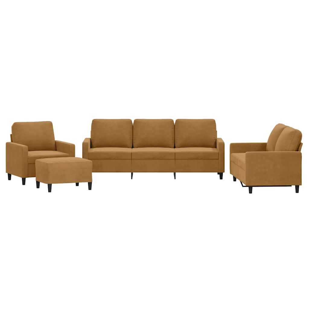 4-dijelni set sofa s jastucima smeđi baršunasti