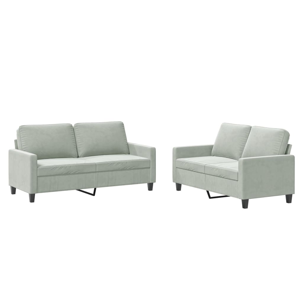 2-dijelni set sofa s jastucima svjetlosivi baršunasti