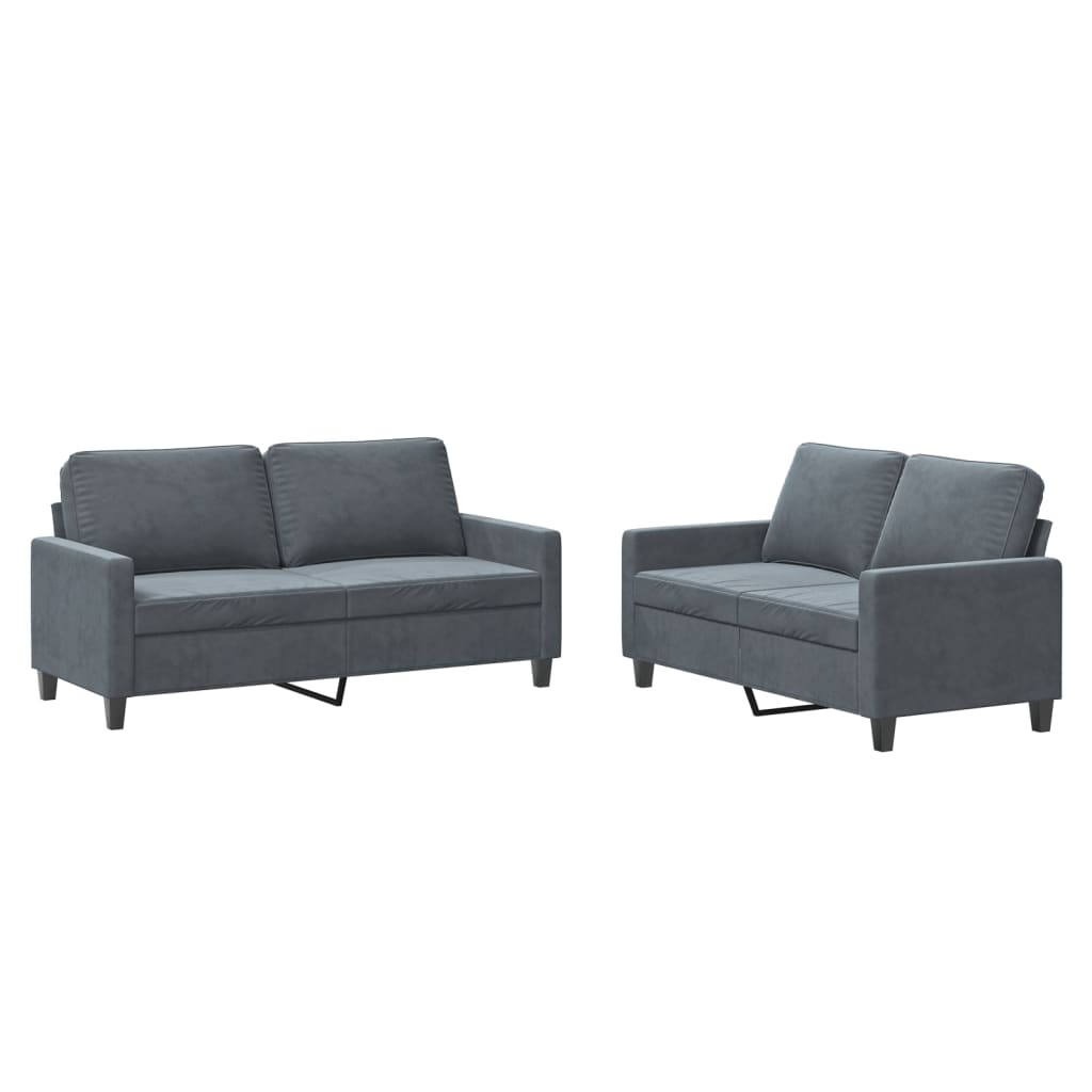 2-dijelni set sofa s jastucima tamnosivi baršunasti