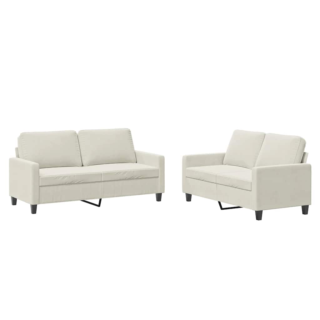 2-dijelni set sofa s jastucima krem baršunasti