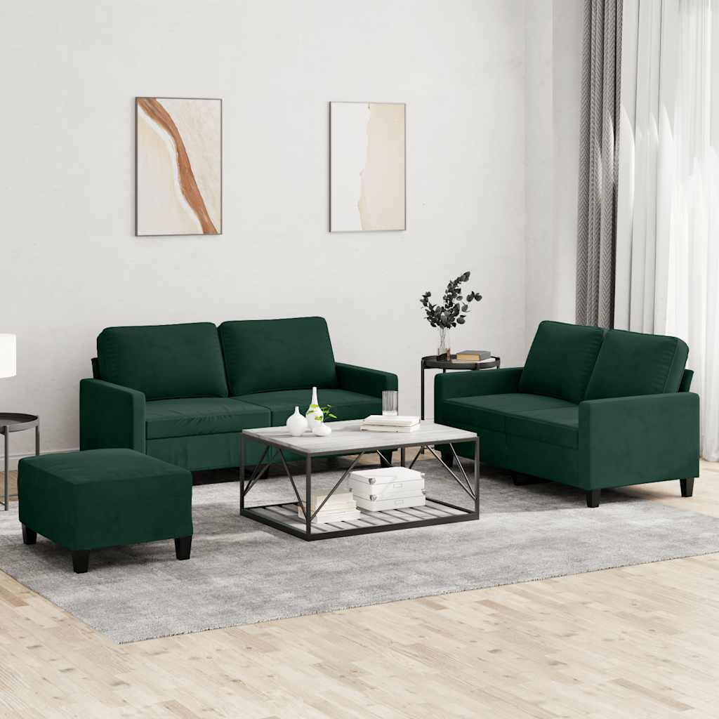 3-dijelni set sofa s jastucima tamnozeleni baršunasti