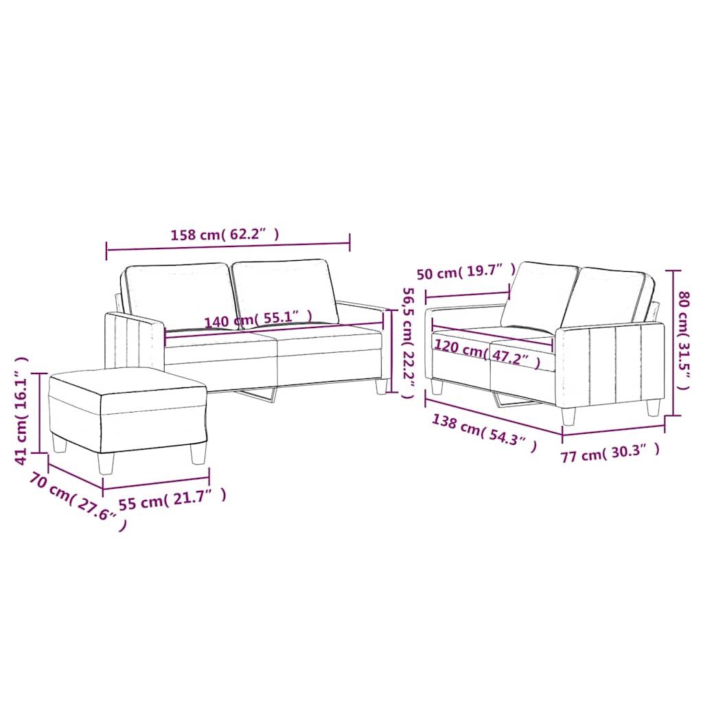 3-dijelni set sofa s jastucima plavi baršunasti