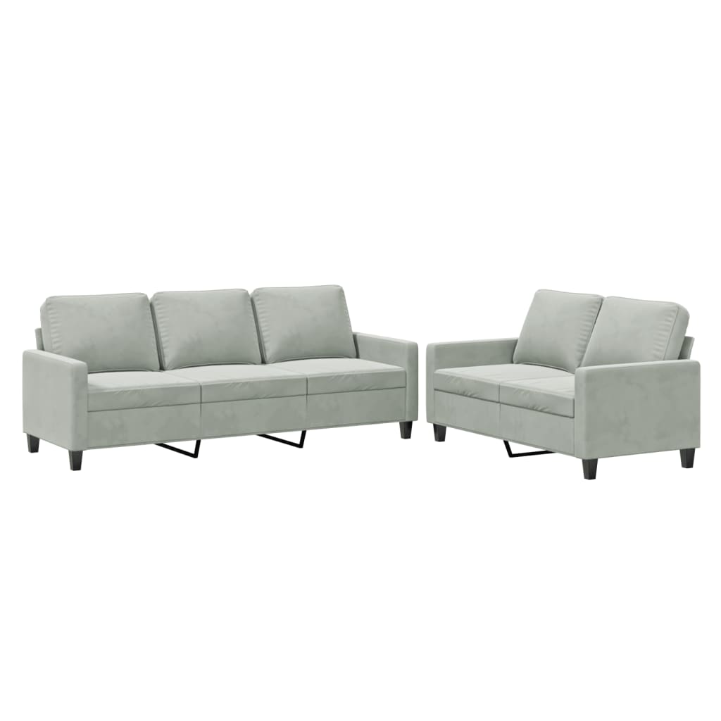 2-dijelni set sofa s jastucima svjetlosivi baršunasti