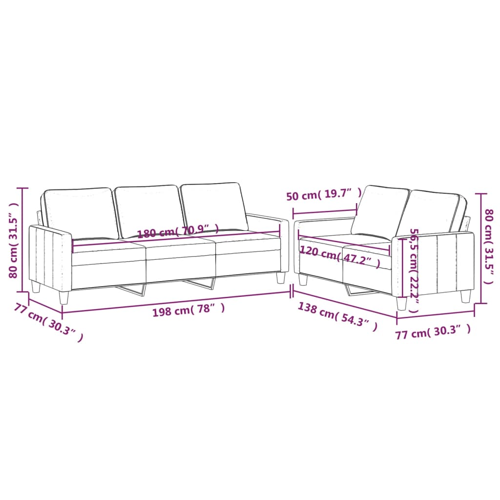 2-dijelni set sofa s jastucima svjetlosivi baršunasti