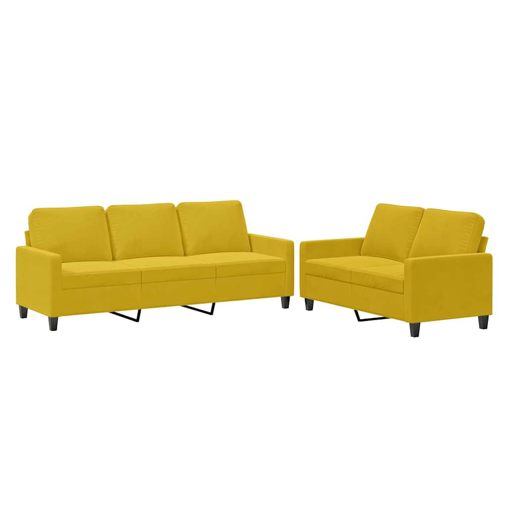 2-dijelni set sofa s jastucima žuti baršunasti