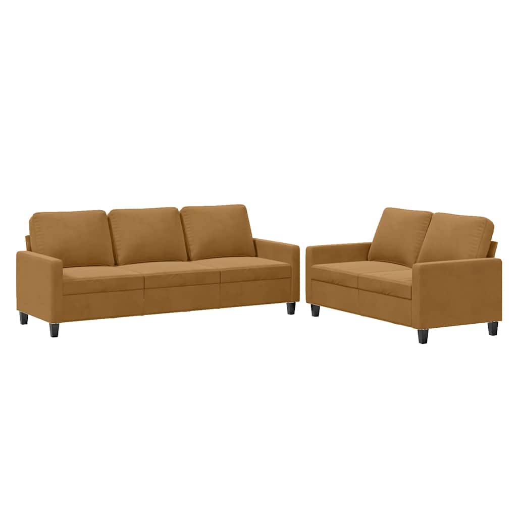 2-dijelni set sofa s jastucima smeđi baršunasti