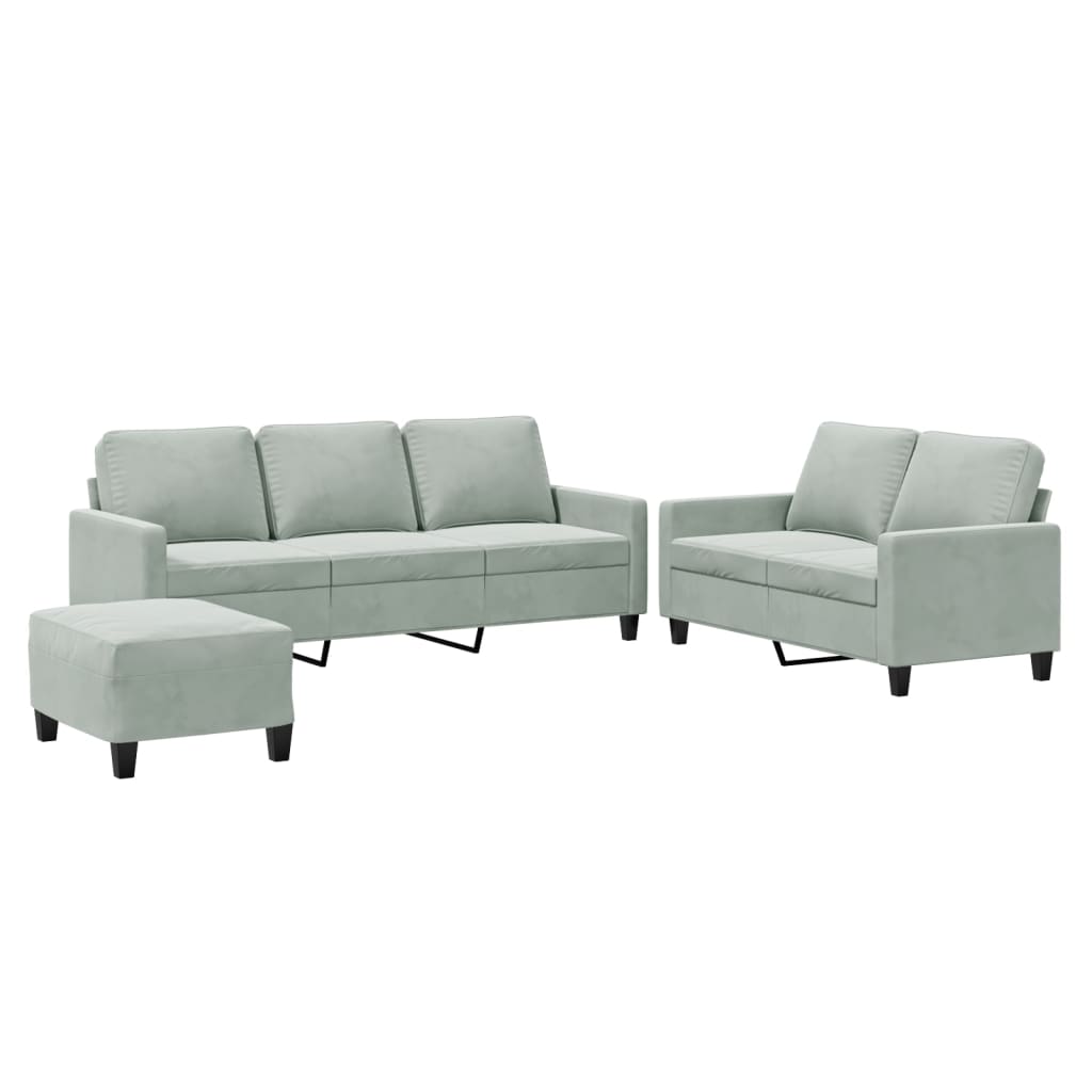3-dijelni set sofa s jastucima svjetlosivi baršunasti