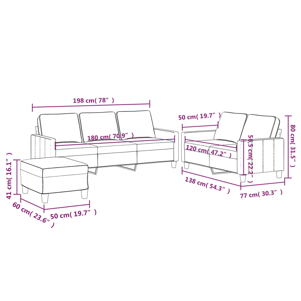 3-dijelni set sofa s jastucima svjetlosivi baršunasti