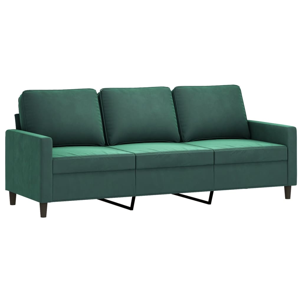 3-dijelni set sofa s jastucima tamnozeleni baršunasti