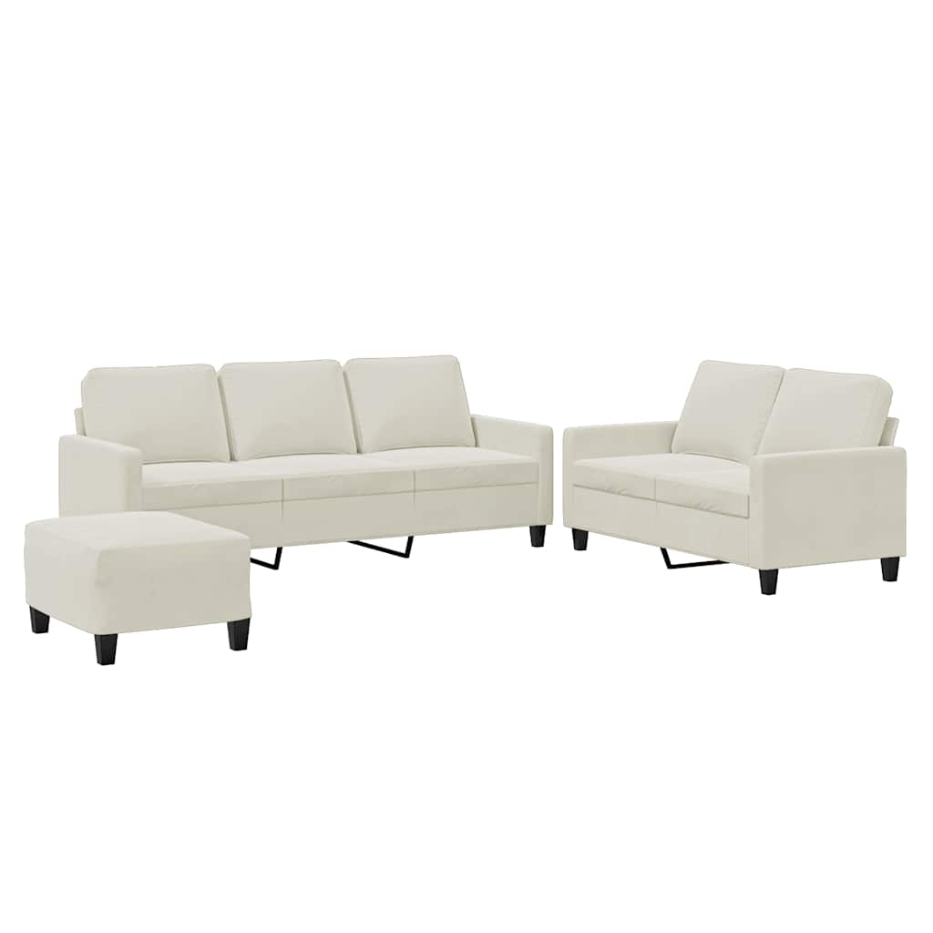 3-dijelni set sofa s jastucima krem baršunasti