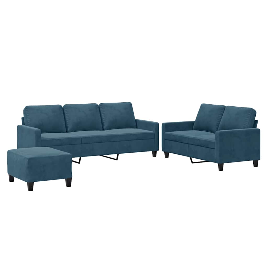 3-dijelni set sofa s jastucima plavi baršunasti