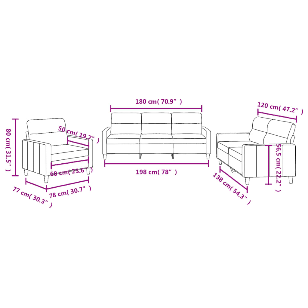3-dijelni set sofa s jastucima crni od tkanine