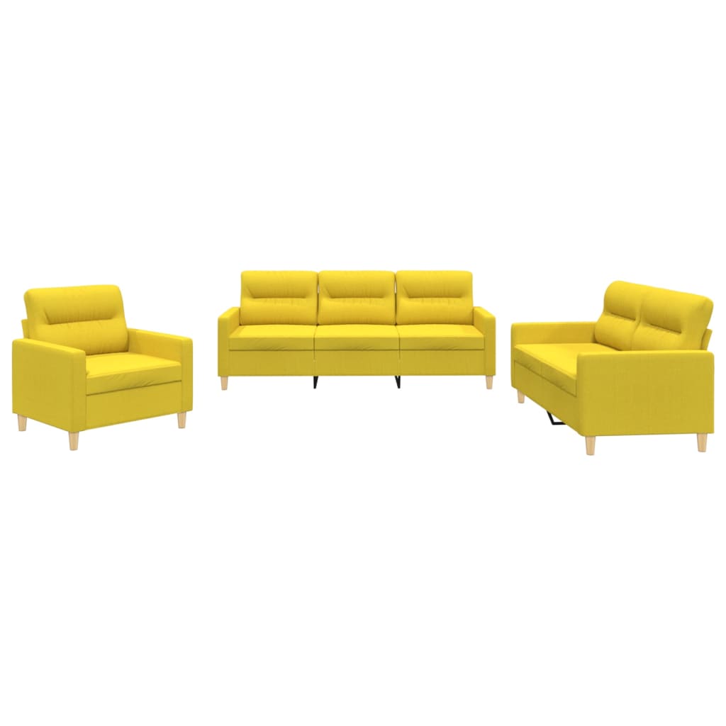 3-dijelni set sofa s jastucima svjetložuti od tkanine