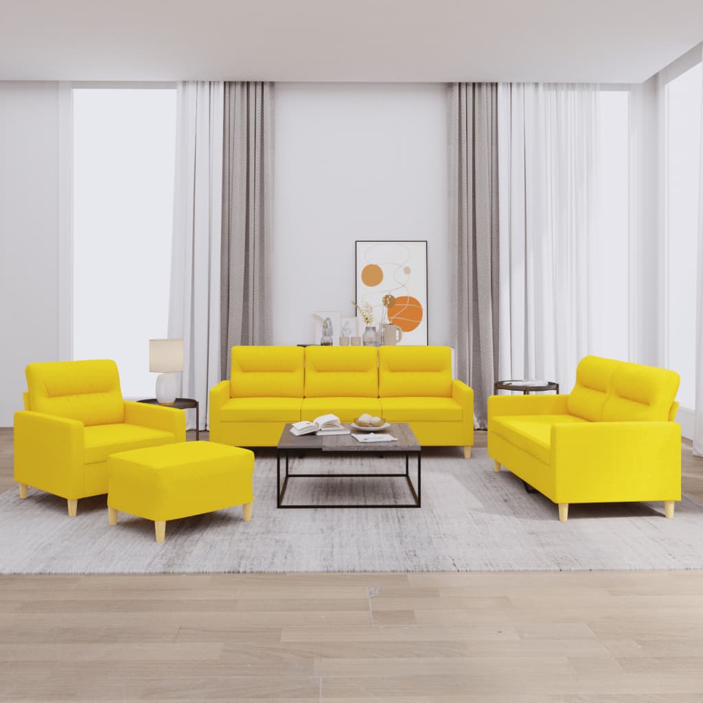 4-dijelni set sofa s jastucima svjetložuti od tkanine