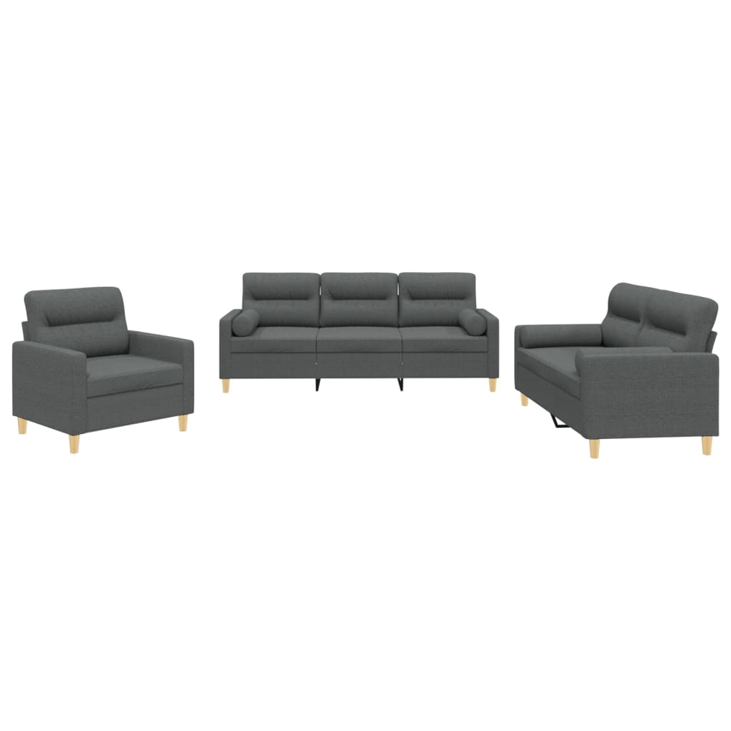 3-dijelni set sofa s jastucima tamnosivi od tkanine