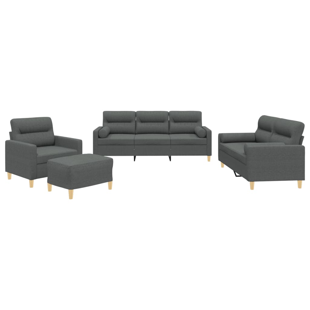 4-dijelni set sofa s jastucima tamnosivi od tkanine