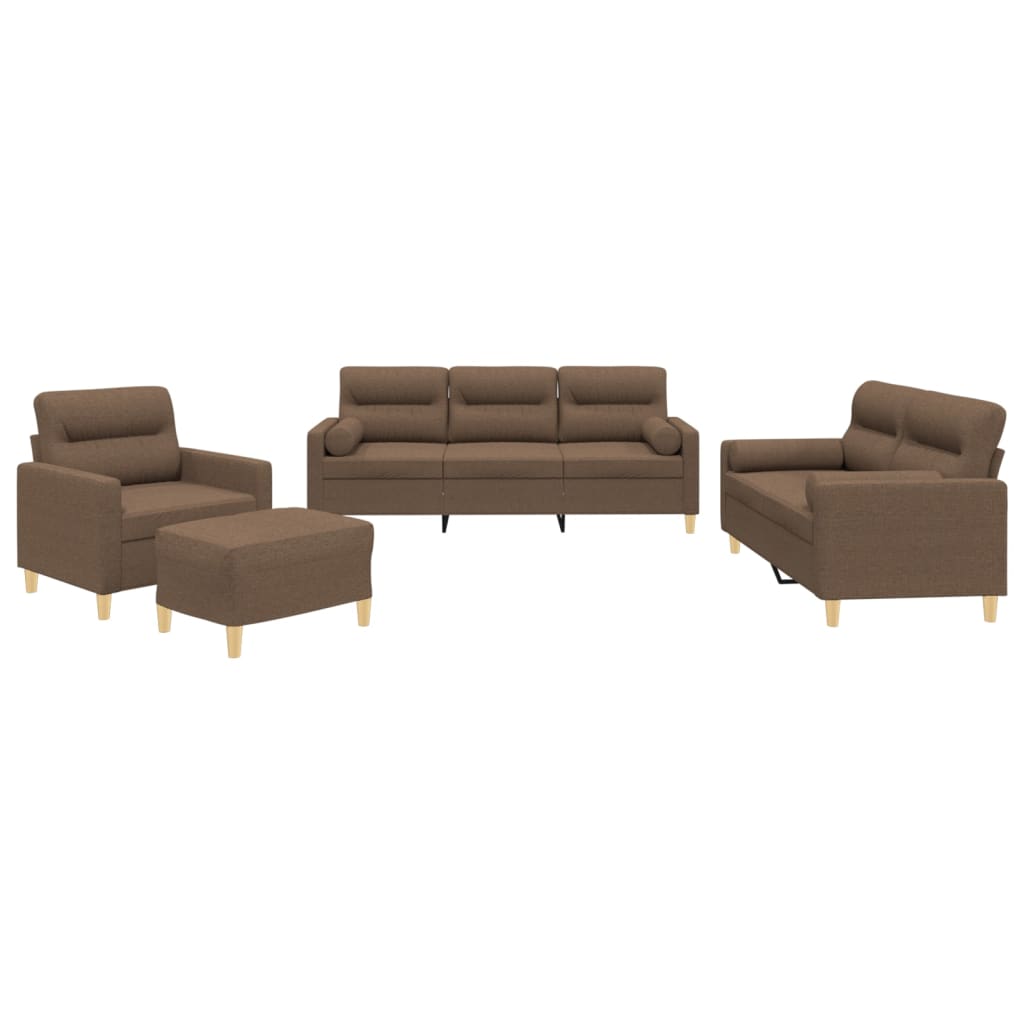 4-dijelni set sofa s jastucima smeđi od tkanine