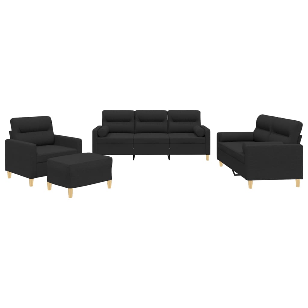 4-dijelni set sofa s jastucima crni od tkanine