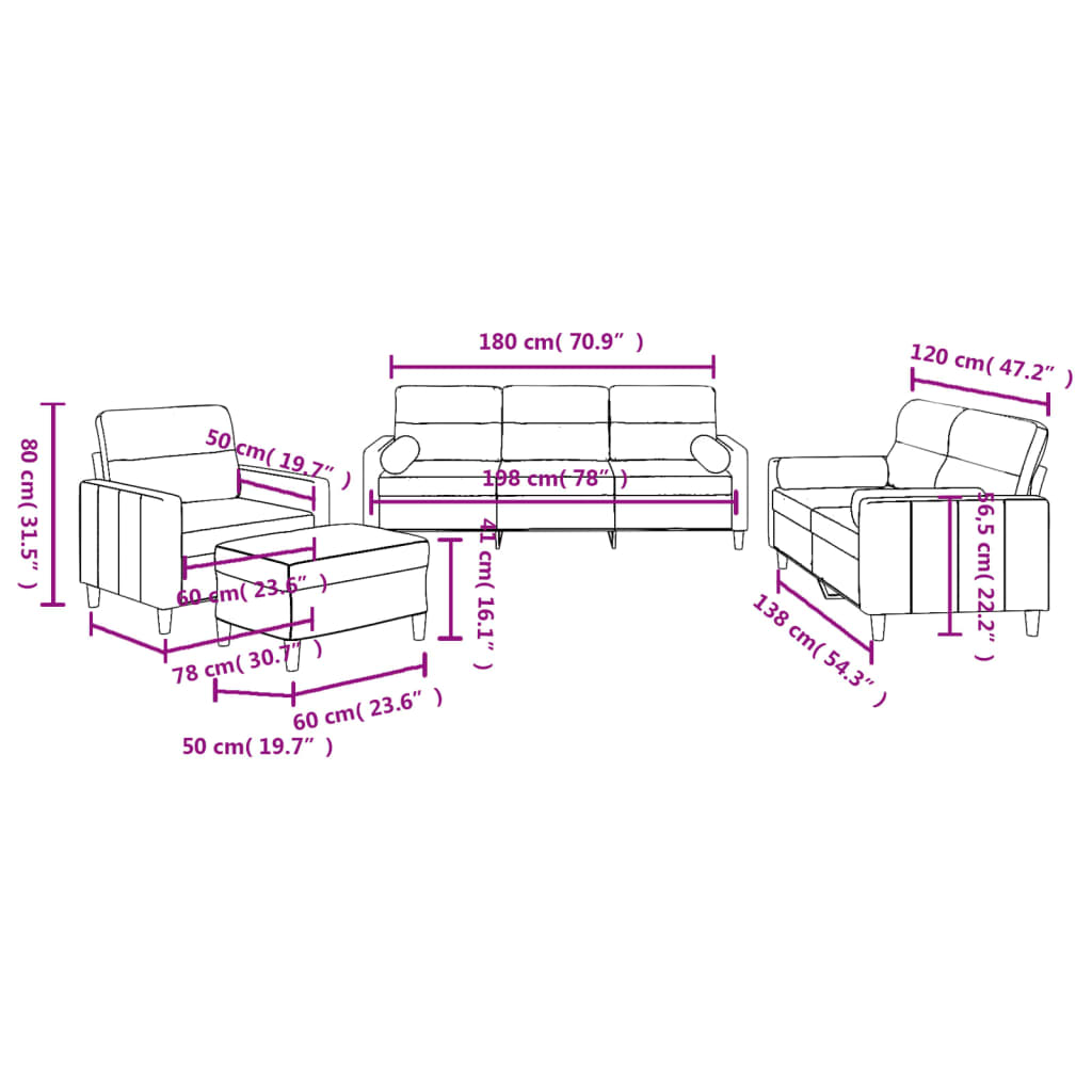 4-dijelni set sofa s jastucima crni od tkanine