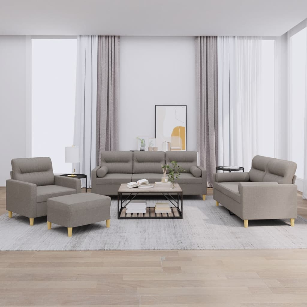 4-dijelni set sofa s jastucima smeđesivi od tkanine