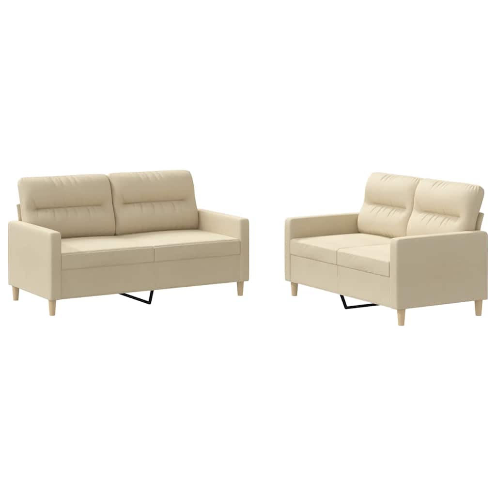 2-dijelni set sofa s jastucima krem od tkanine