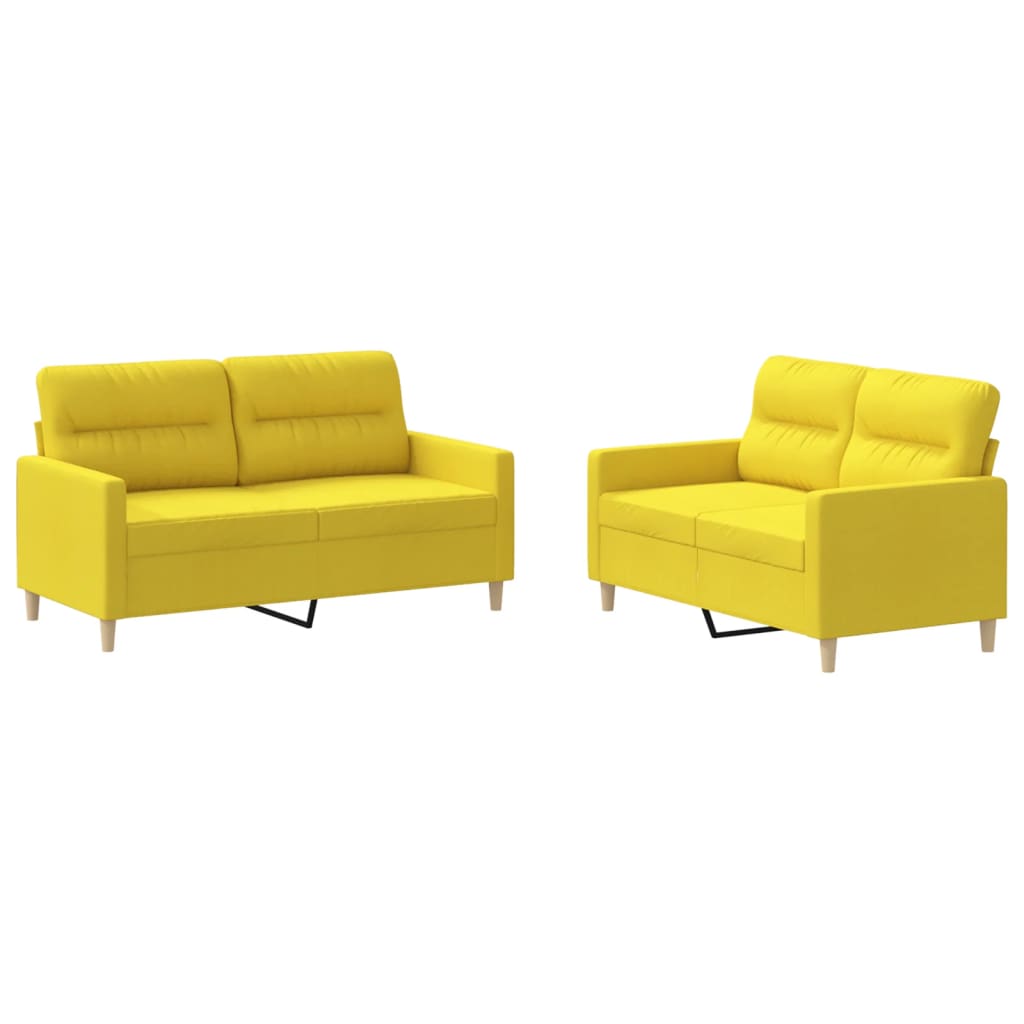 2-dijelni set sofa s jastucima svjetložuti od tkanine