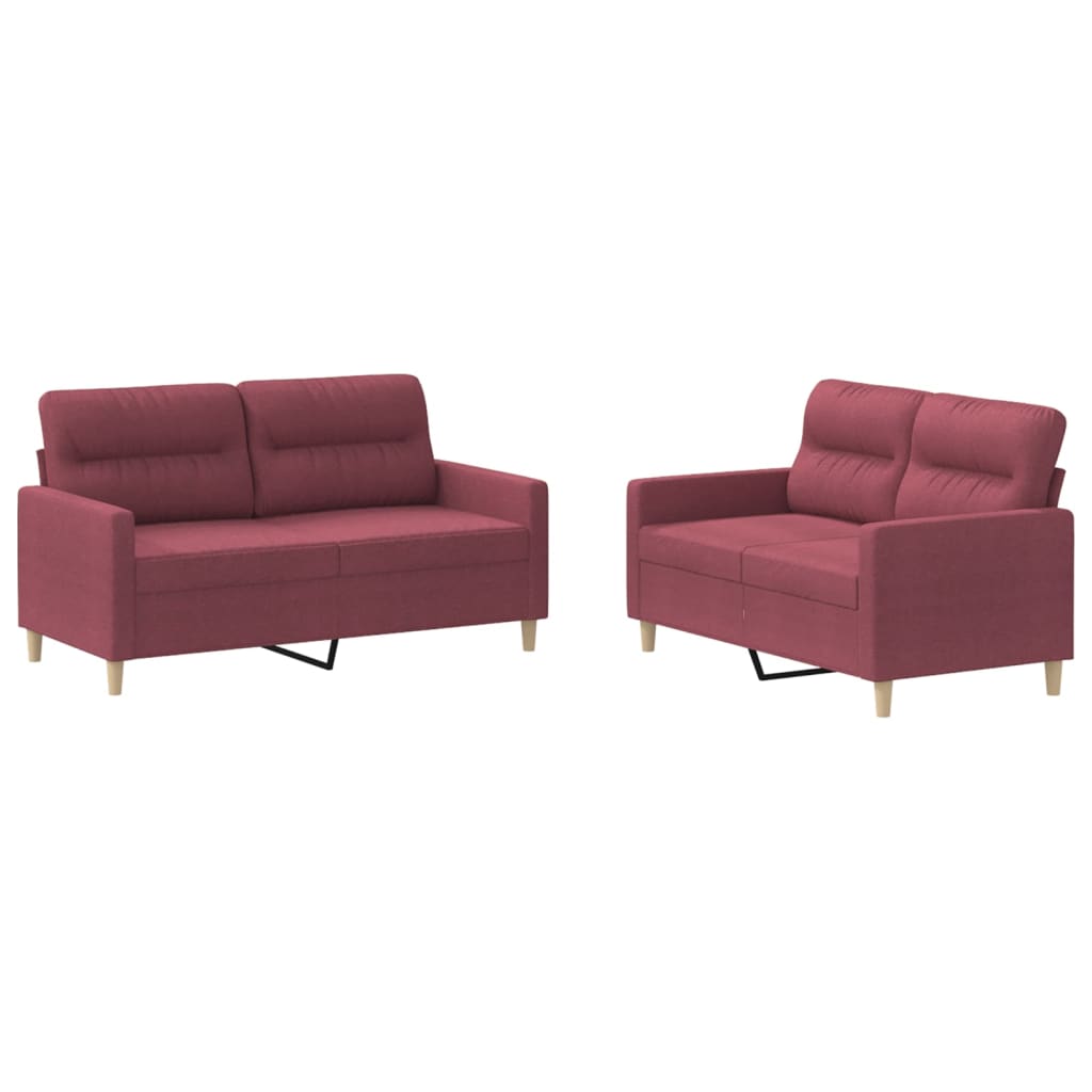 2-dijelni set sofa s jastucima crvena boja vina od tkanine