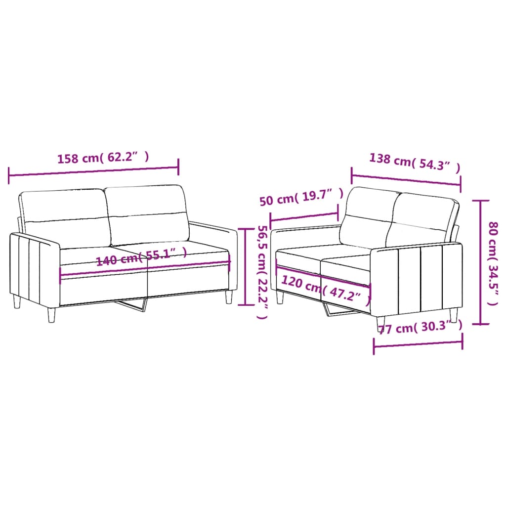 2-dijelni set sofa s jastucima crvena boja vina od tkanine